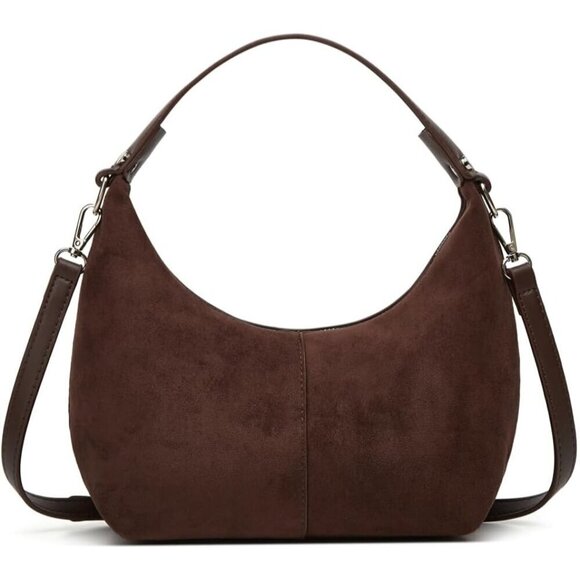 🔥Bagkeak Retro Crossbody Bag Women Brown Slouchy Suede Satchel Winter Handbag